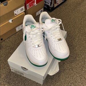 Nike Air Force 1 White and Green Sneakers worn but still in great shape
